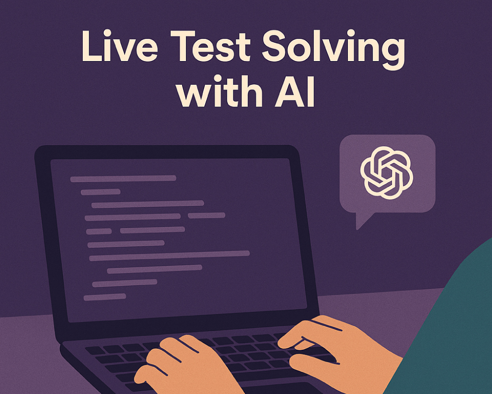 Illustration of a candidate using AI to solve a coding test during a remote interview, with a laptop screen and ChatGPT icon.